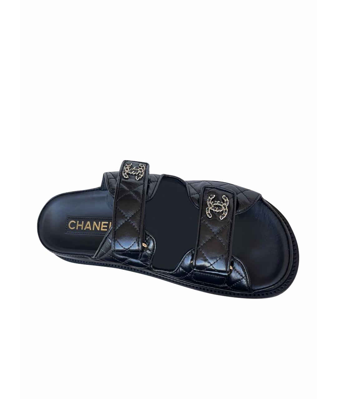 CHANEL Черные кожаные шлепанцы, фото 1