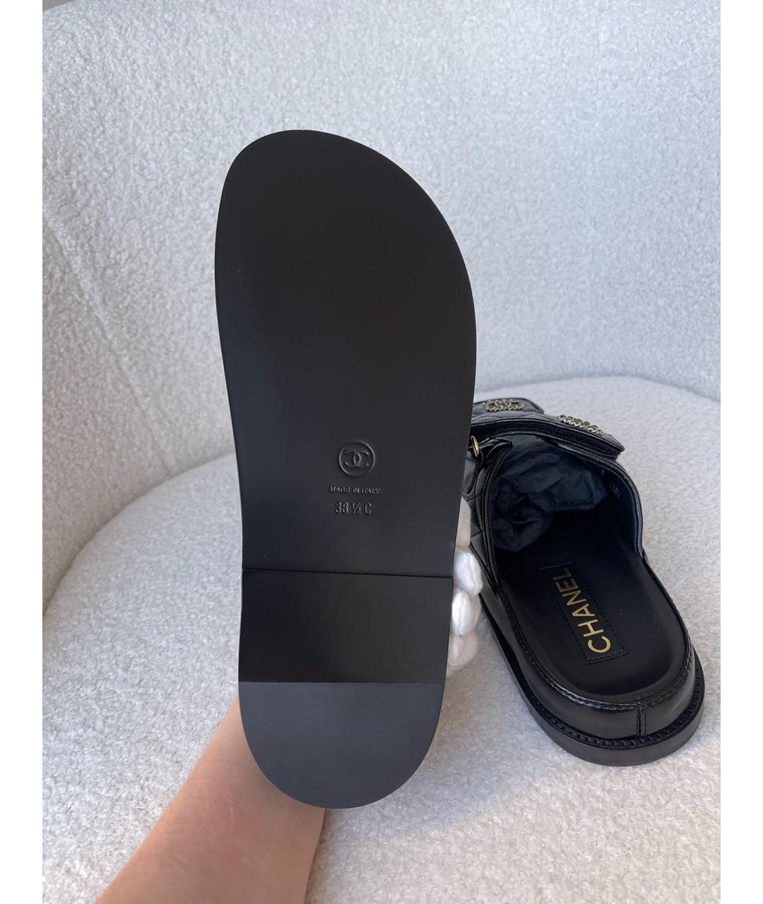 CHANEL Черные кожаные шлепанцы, фото 6