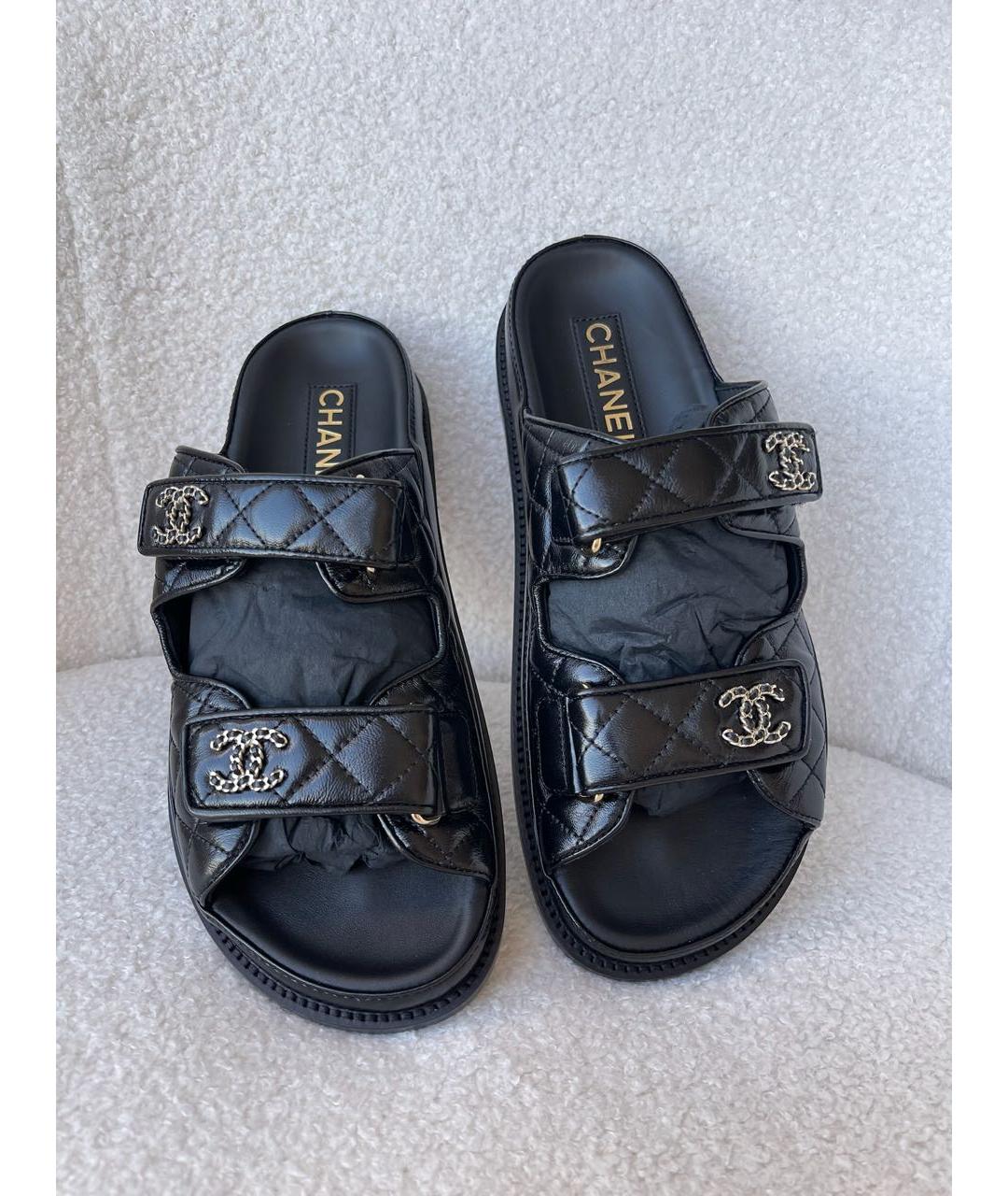 CHANEL Черные кожаные шлепанцы, фото 3
