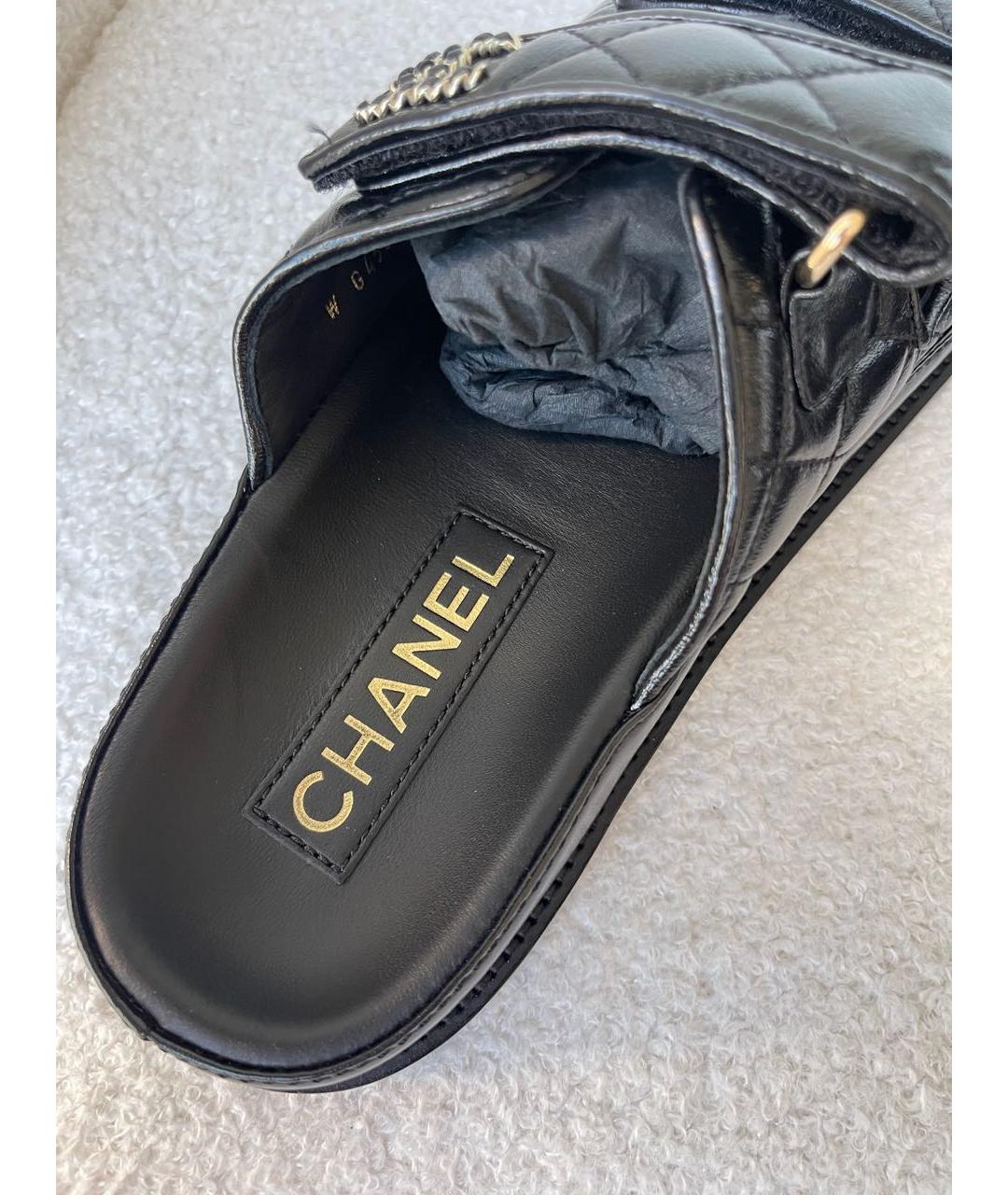 CHANEL Черные кожаные шлепанцы, фото 5