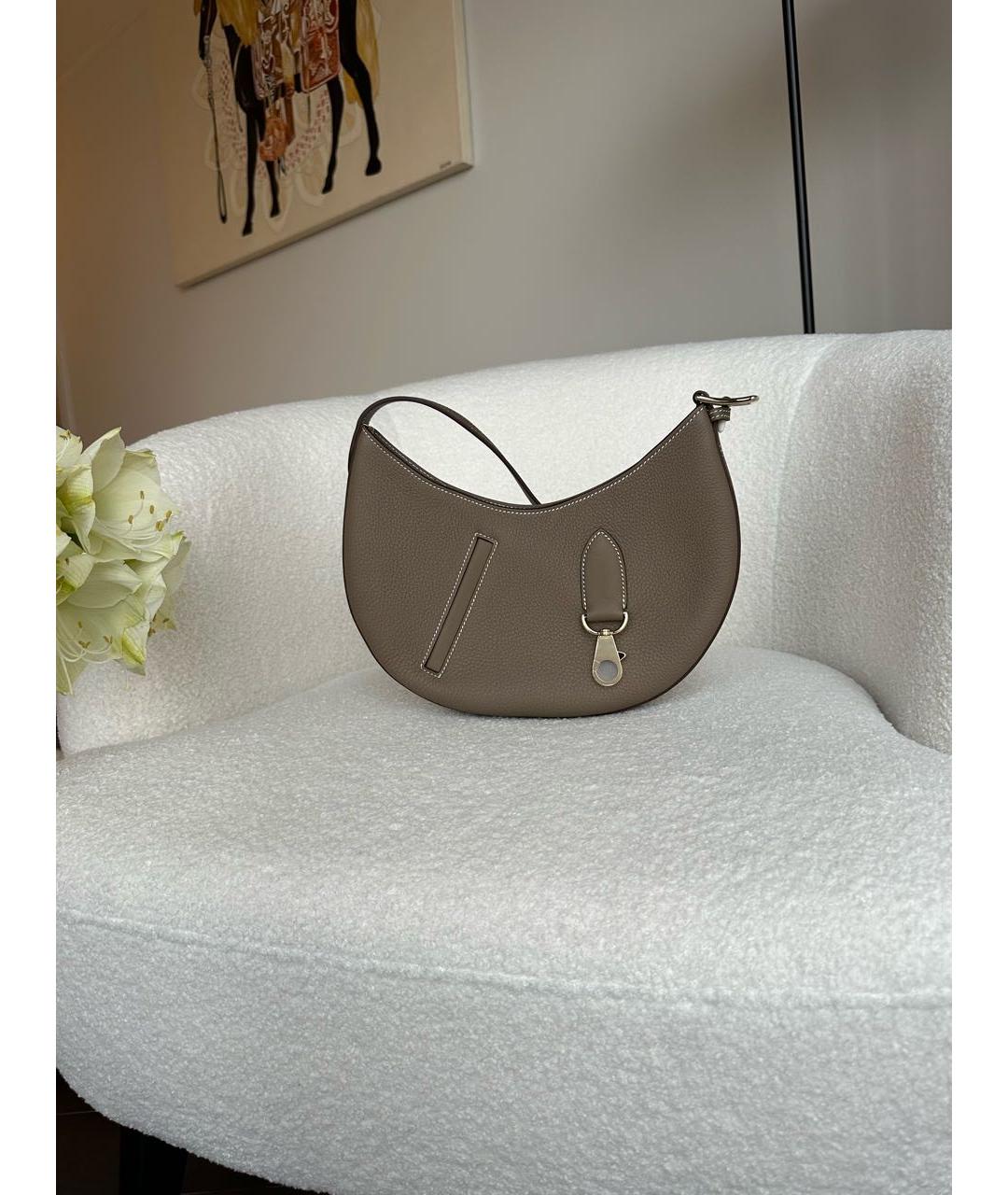 HERMES Коричневая кожаная сумка с короткими ручками, фото 6