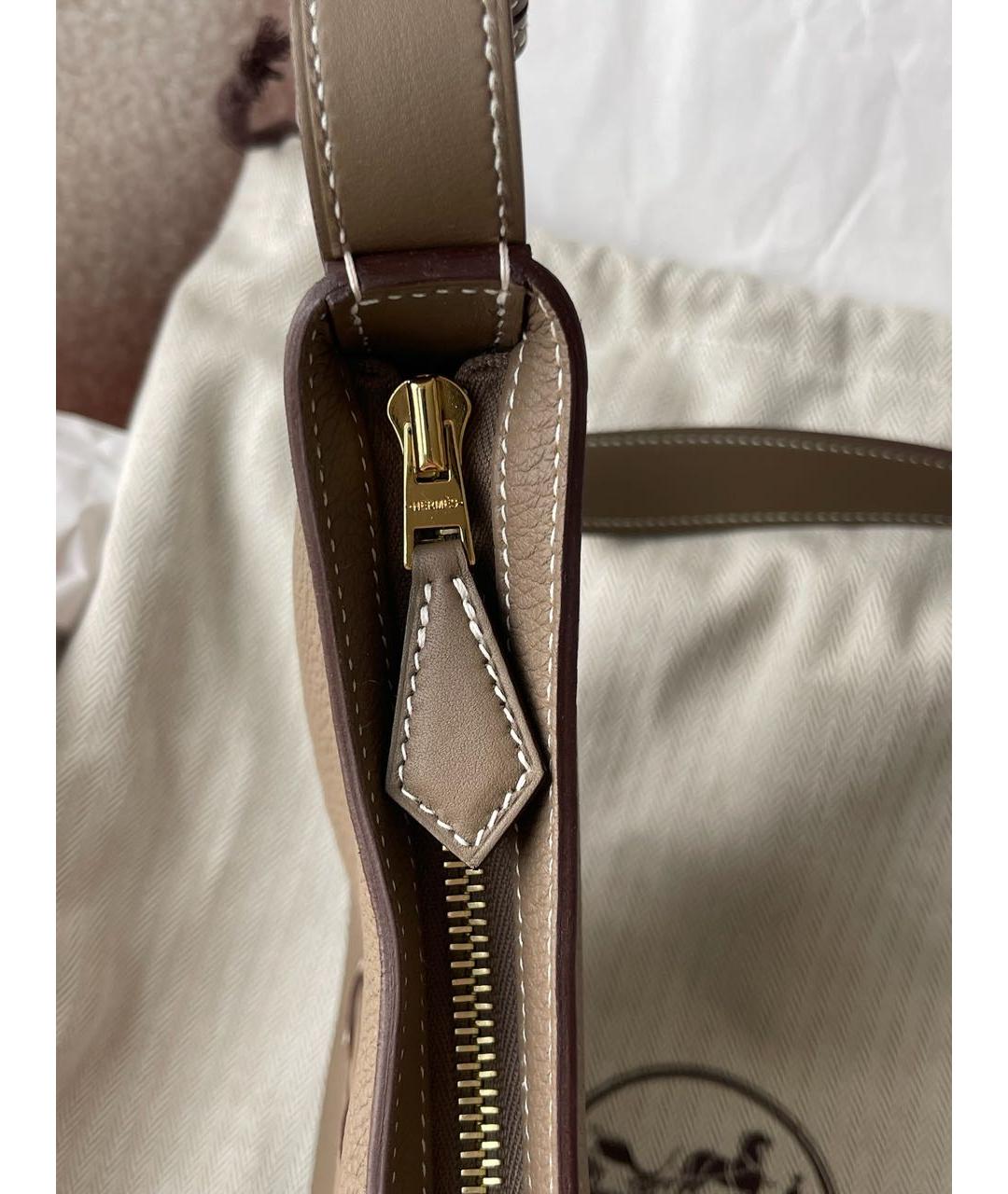 HERMES Коричневая кожаная сумка с короткими ручками, фото 4