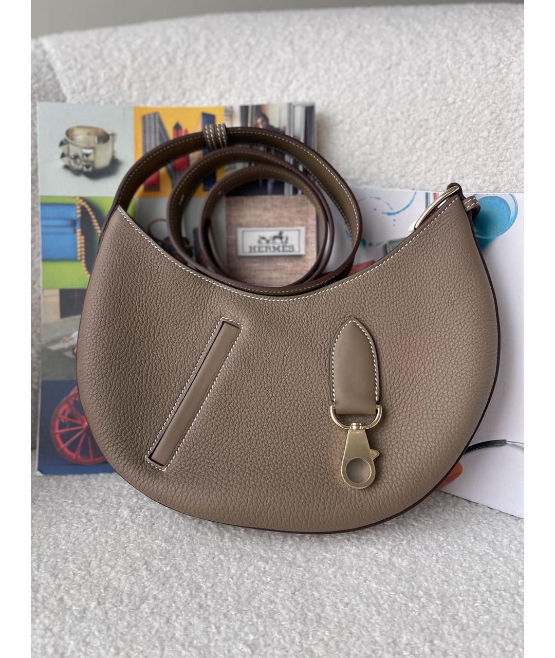 HERMES Коричневая кожаная сумка с короткими ручками, фото 3