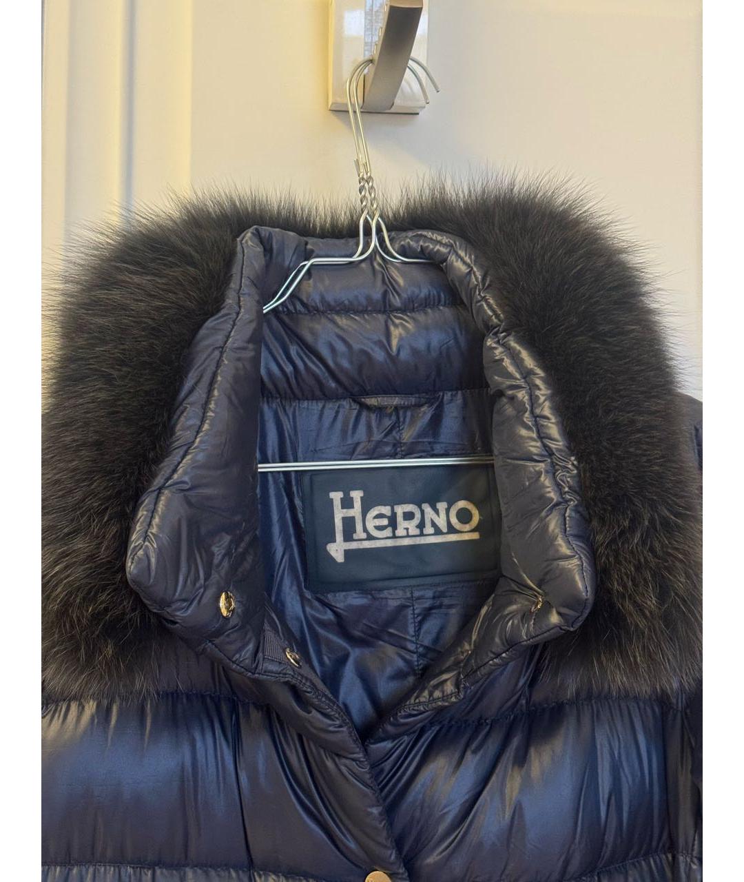 HERNO Темно-синий полиэстеровый пуховик, фото 4