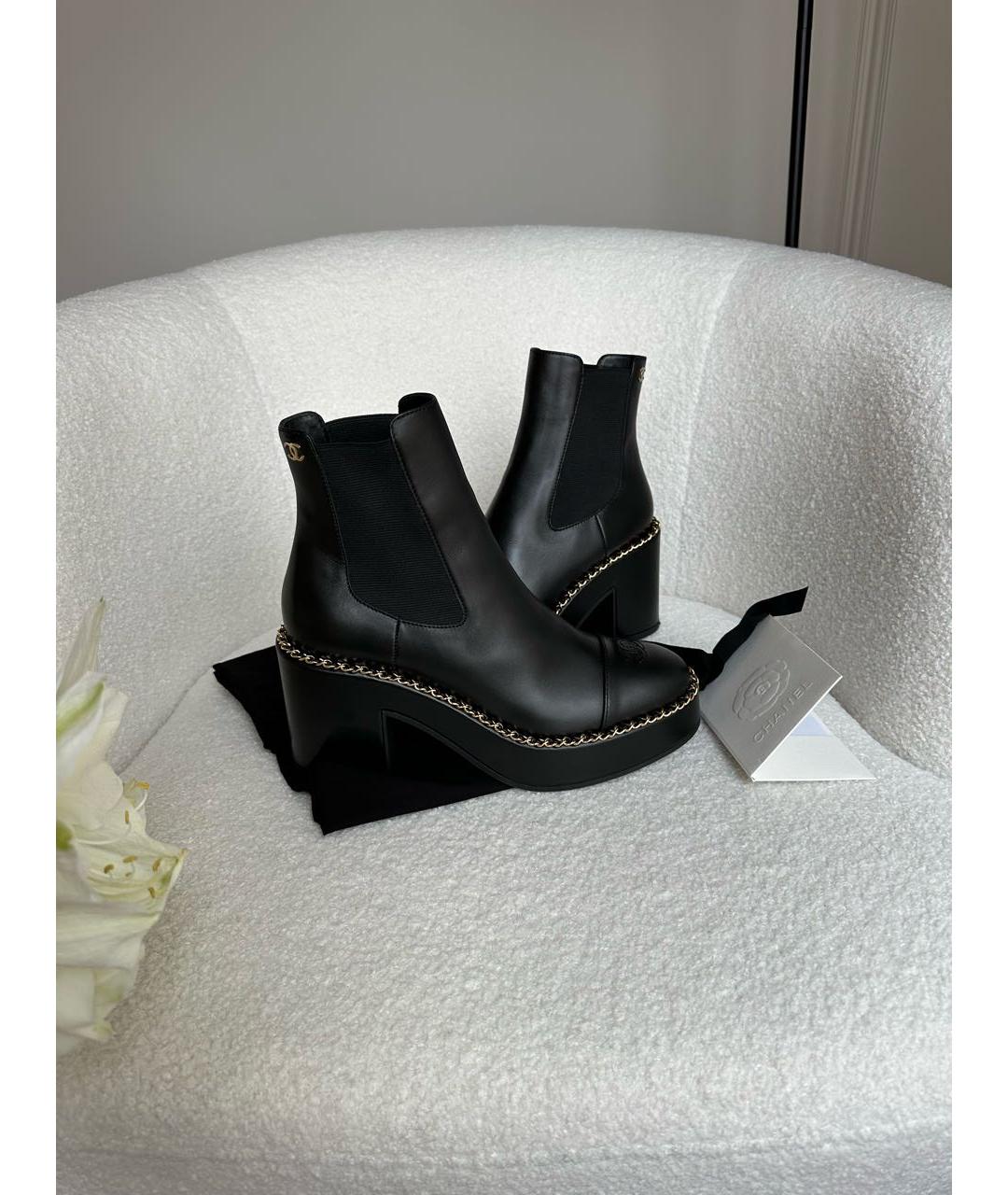 CHANEL Черные кожаные ботинки, фото 5