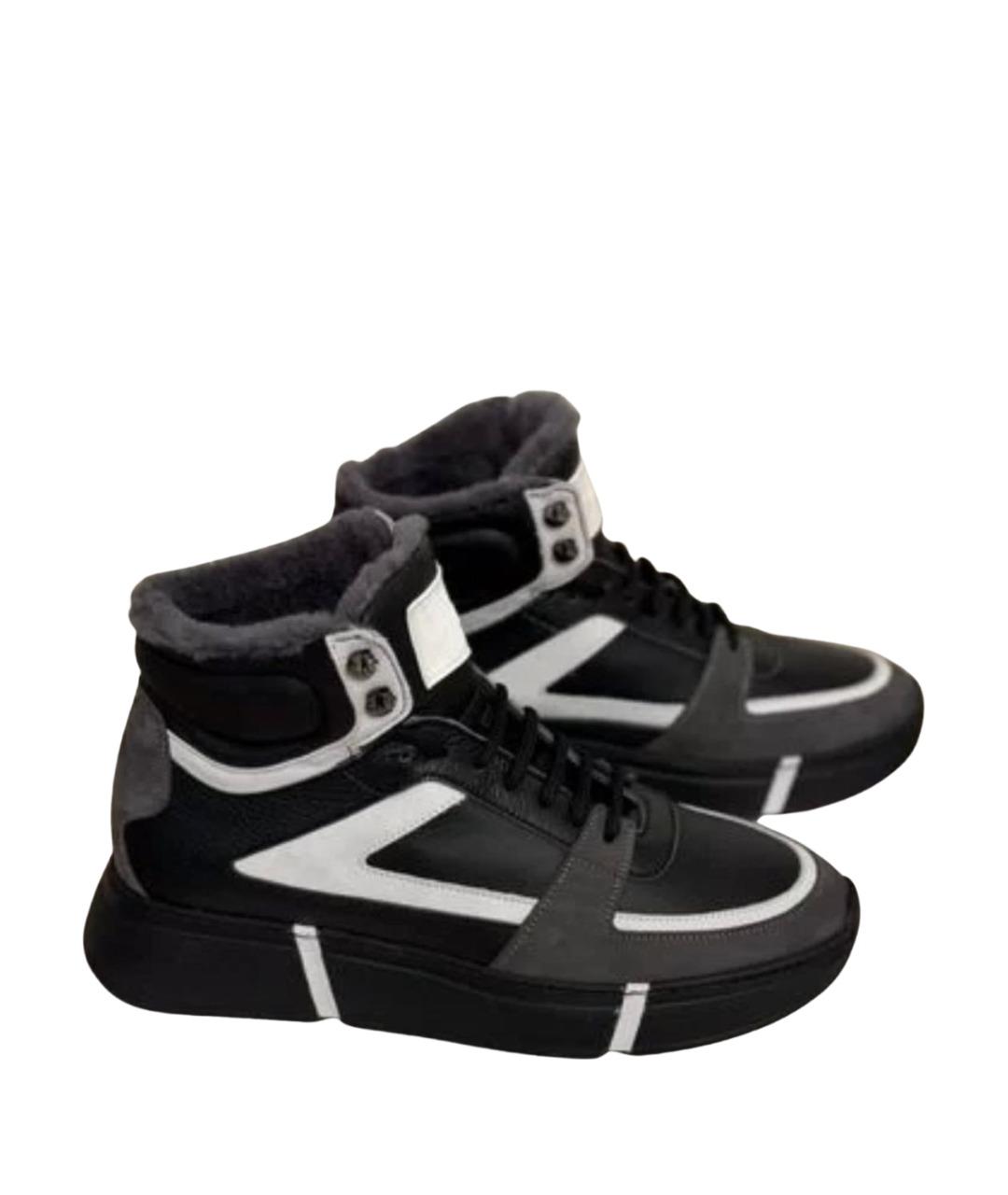 POLLINI Серые кожаные высокие кроссовки / кеды, фото 1