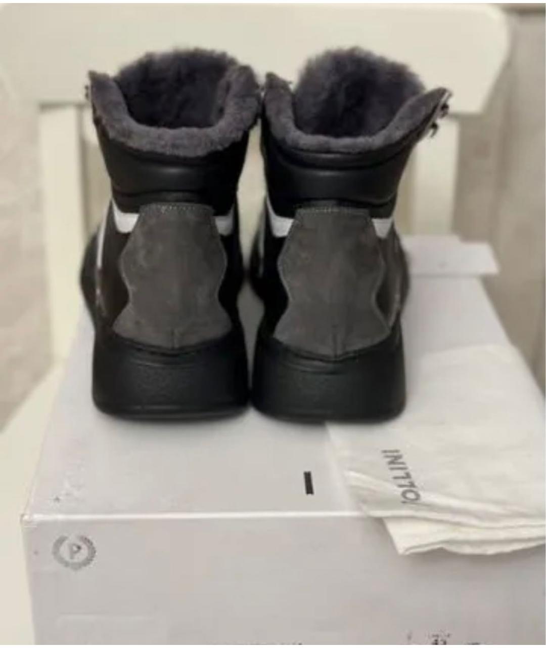 POLLINI Серые кожаные высокие кроссовки / кеды, фото 4