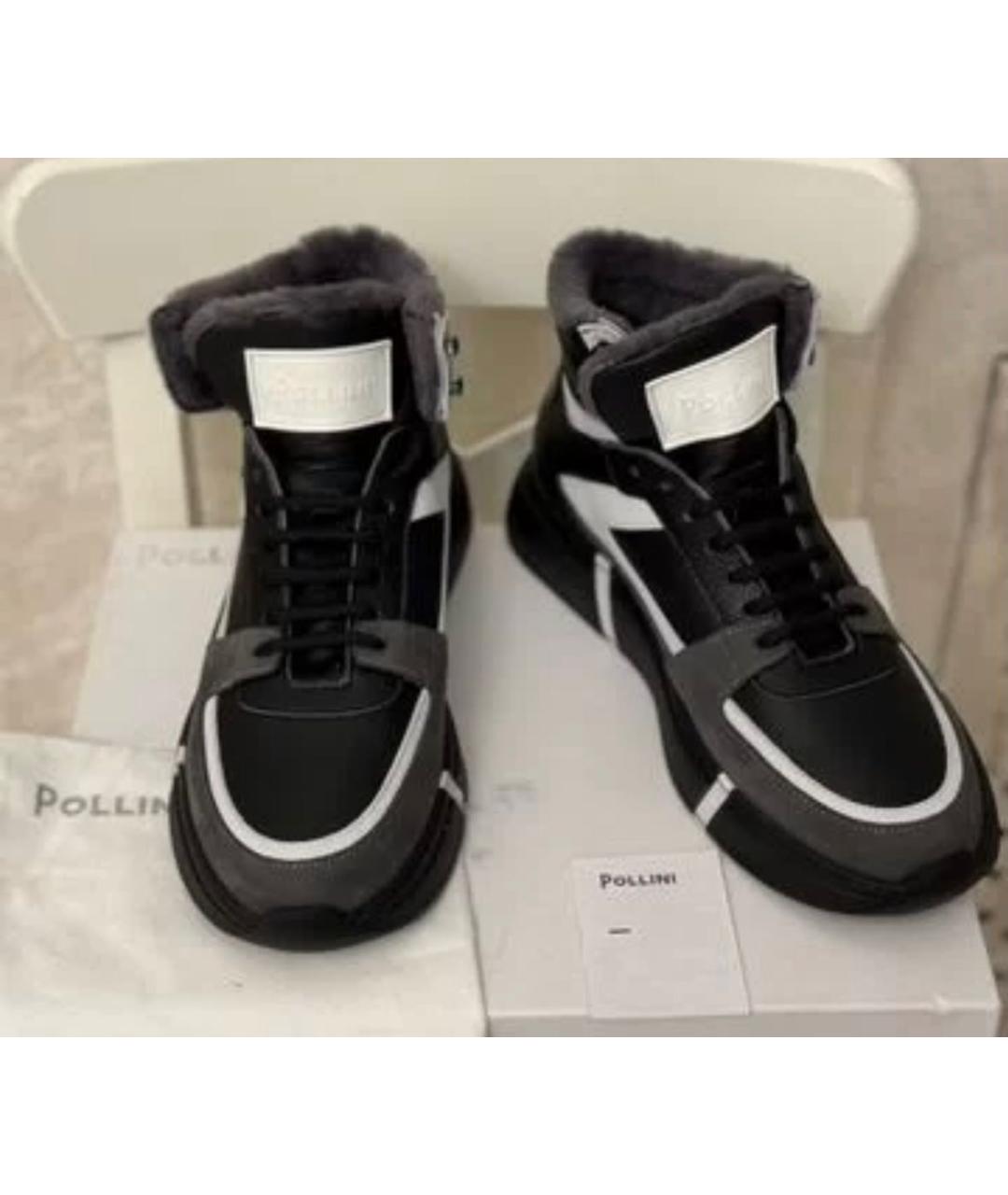 POLLINI Серые кожаные высокие кроссовки / кеды, фото 3