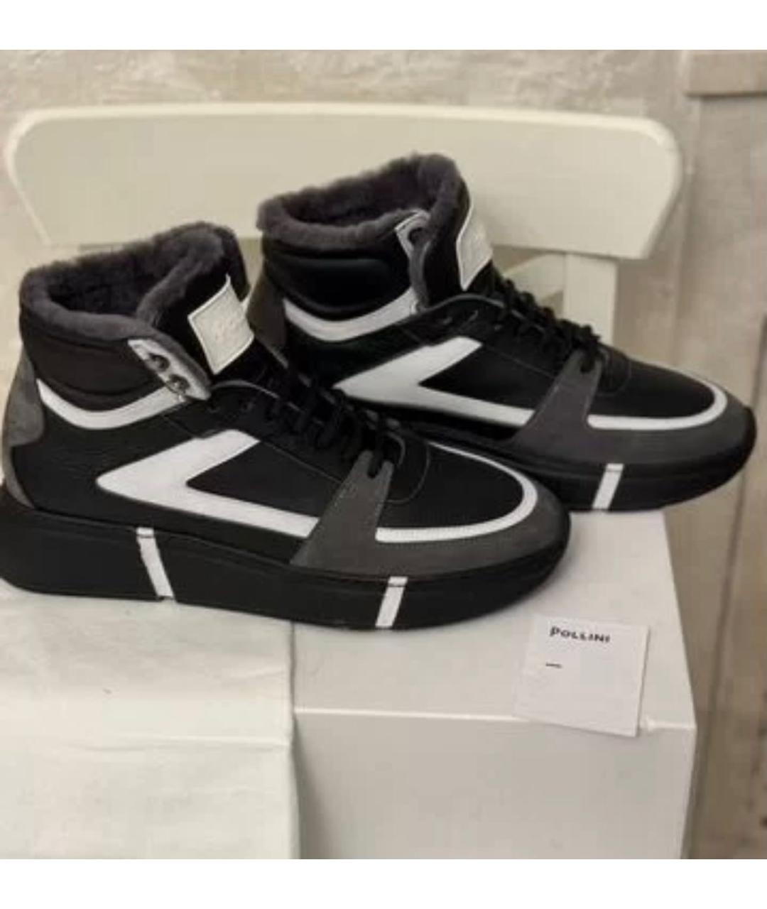 POLLINI Серые кожаные высокие кроссовки / кеды, фото 6