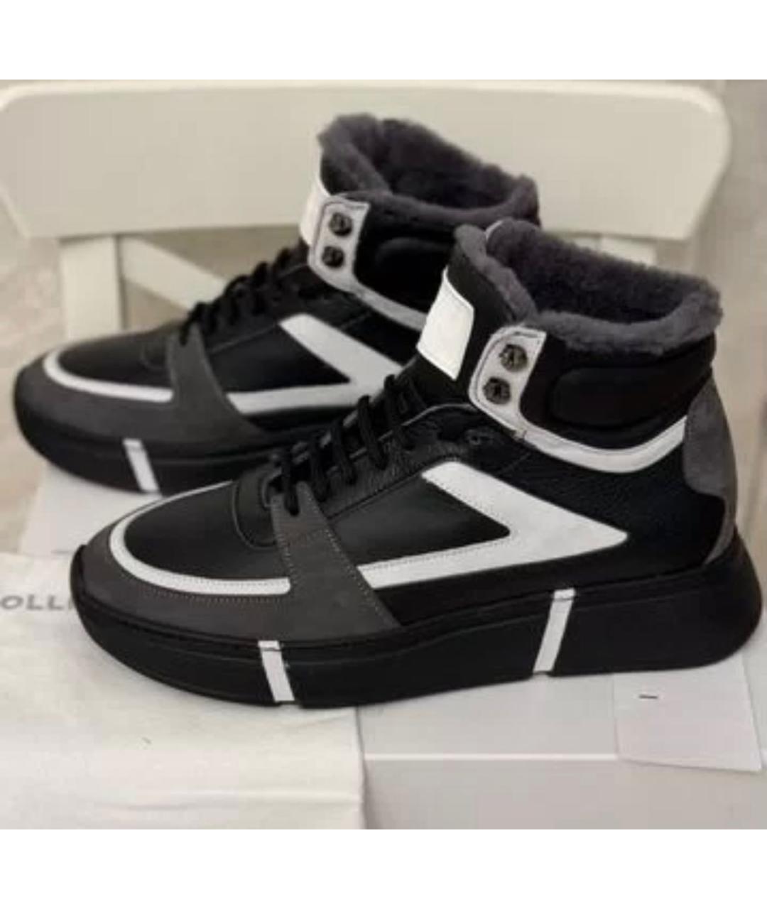 POLLINI Серые кожаные высокие кроссовки / кеды, фото 9