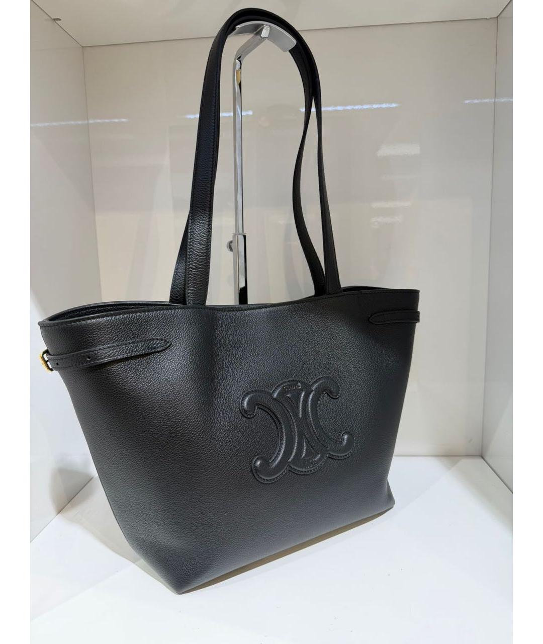 CELINE Черная кожаная сумка тоут, фото 4