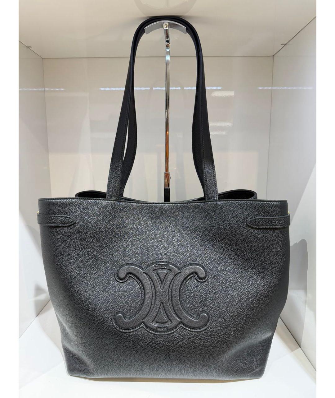 CELINE Черная кожаная сумка тоут, фото 6