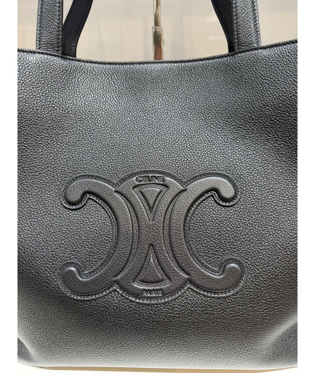 CELINE Черная кожаная сумка тоут, фото 5