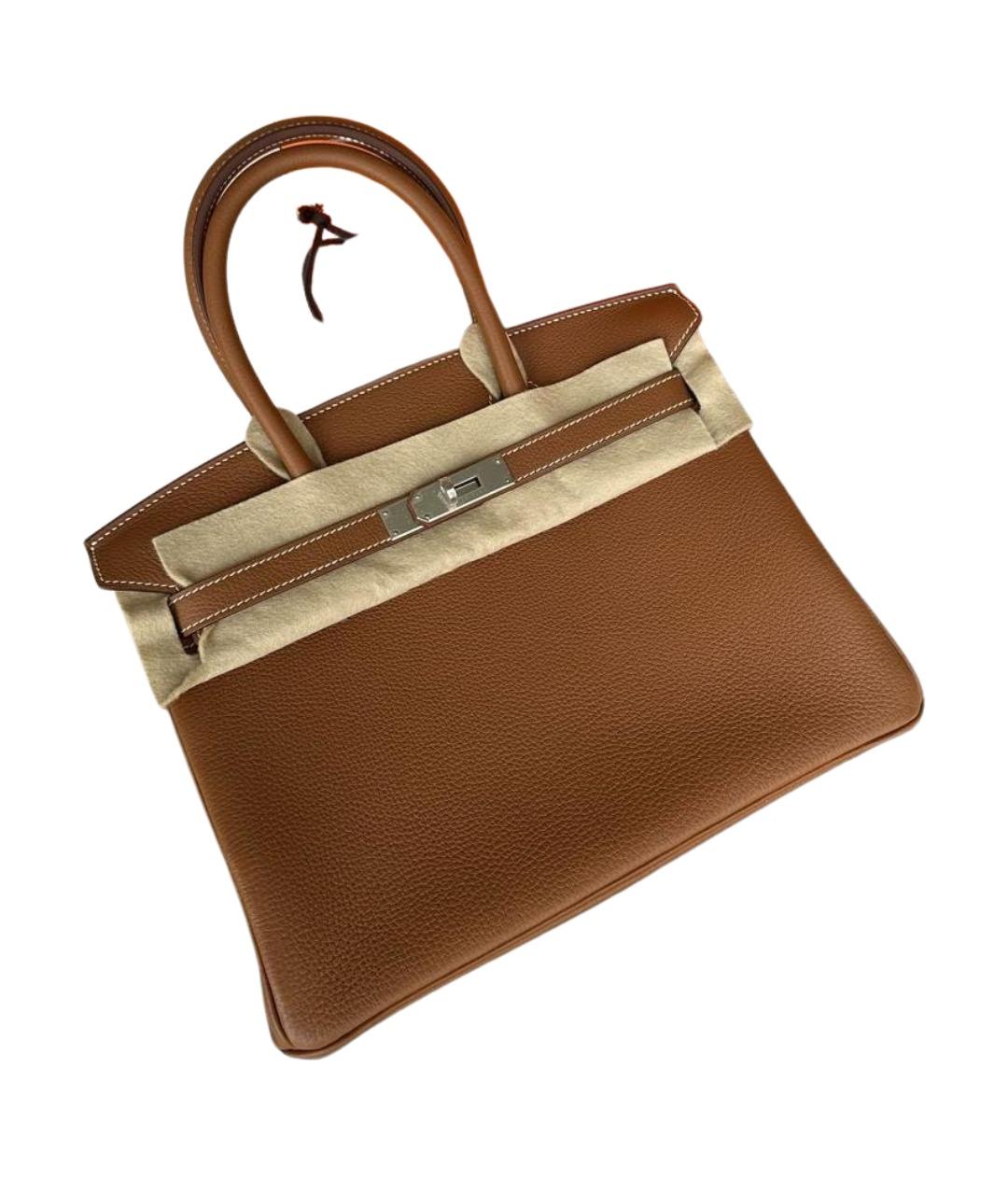 HERMES Коричневая кожаная сумка с короткими ручками, фото 4