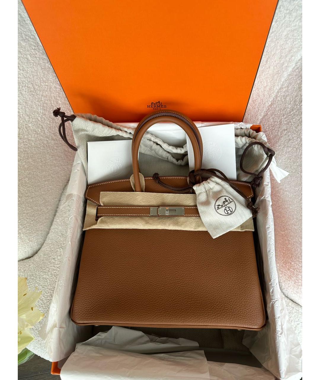 HERMES Коричневая кожаная сумка с короткими ручками, фото 2