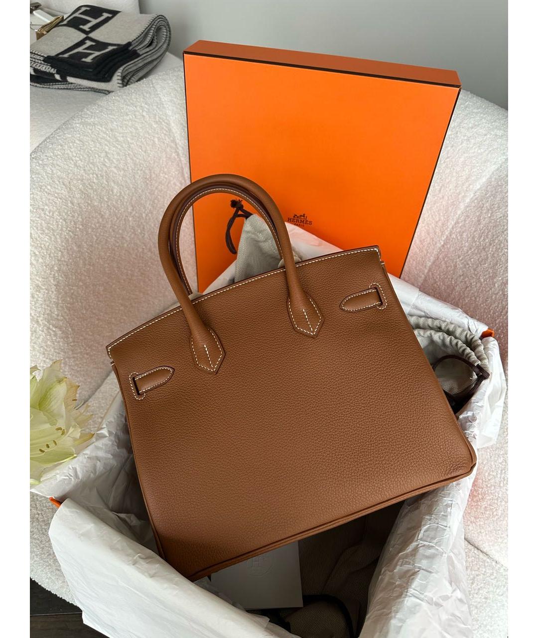 HERMES Коричневая кожаная сумка с короткими ручками, фото 3