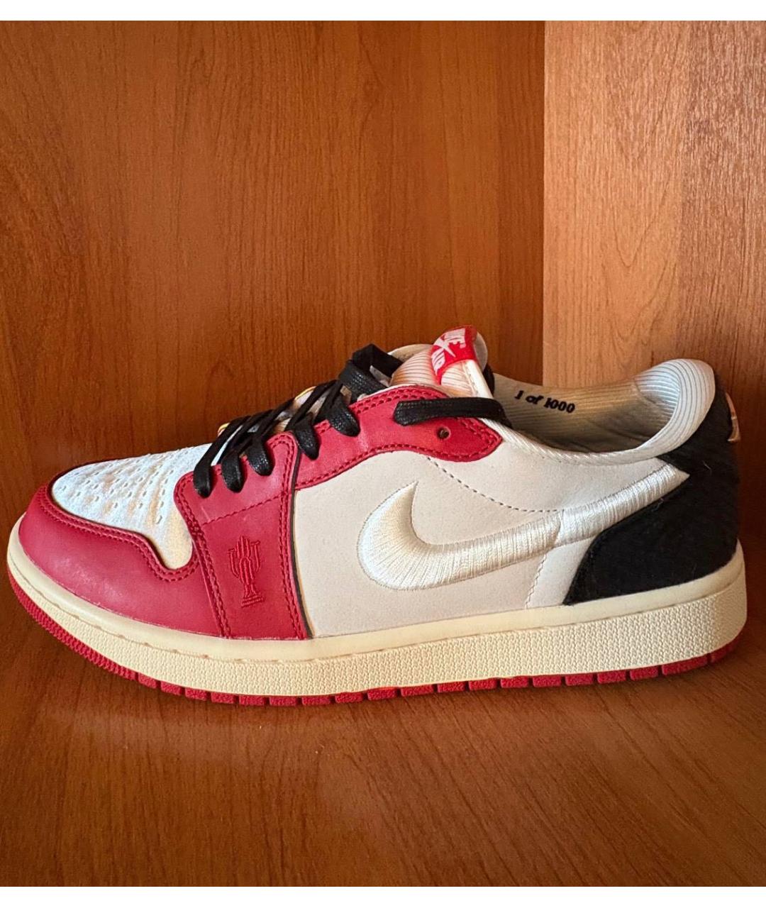 JORDAN Красные кожаные низкие кроссовки / кеды, фото 4