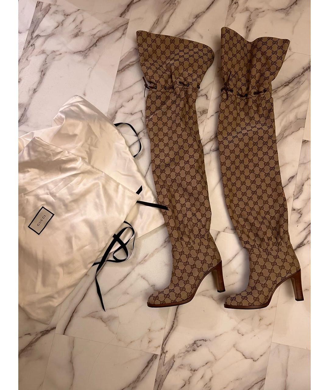 GUCCI Бежевые текстильные ботфорты, фото 3