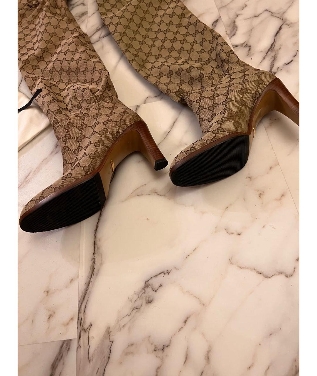 GUCCI Бежевые текстильные ботфорты, фото 6