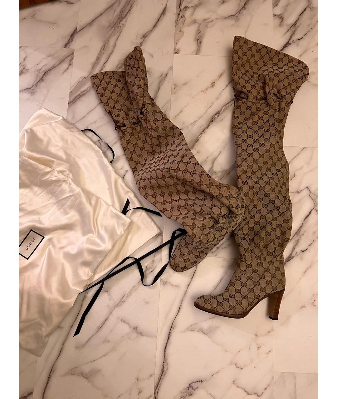 GUCCI Бежевые текстильные ботфорты, фото 2