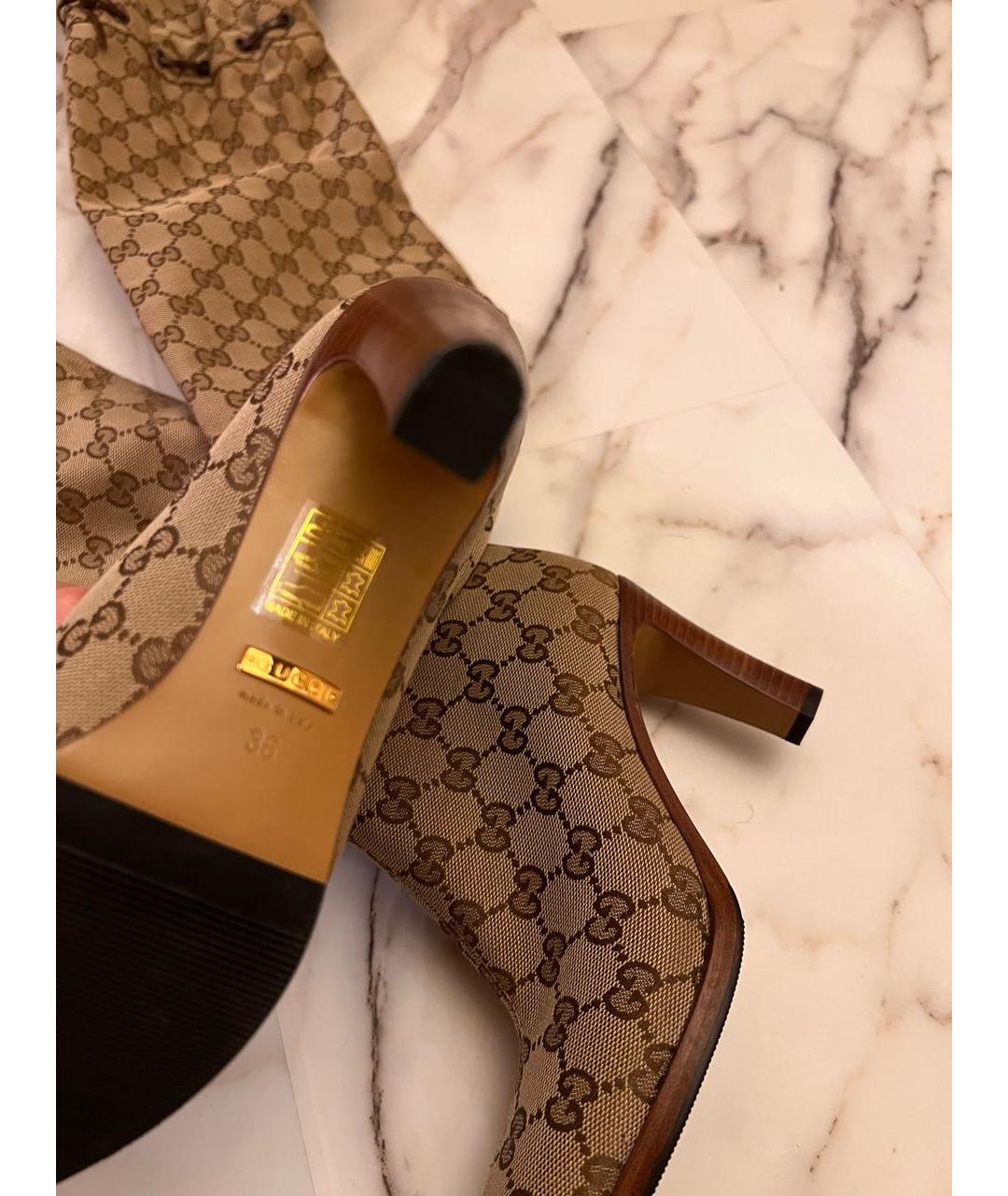 GUCCI Бежевые текстильные ботфорты, фото 4