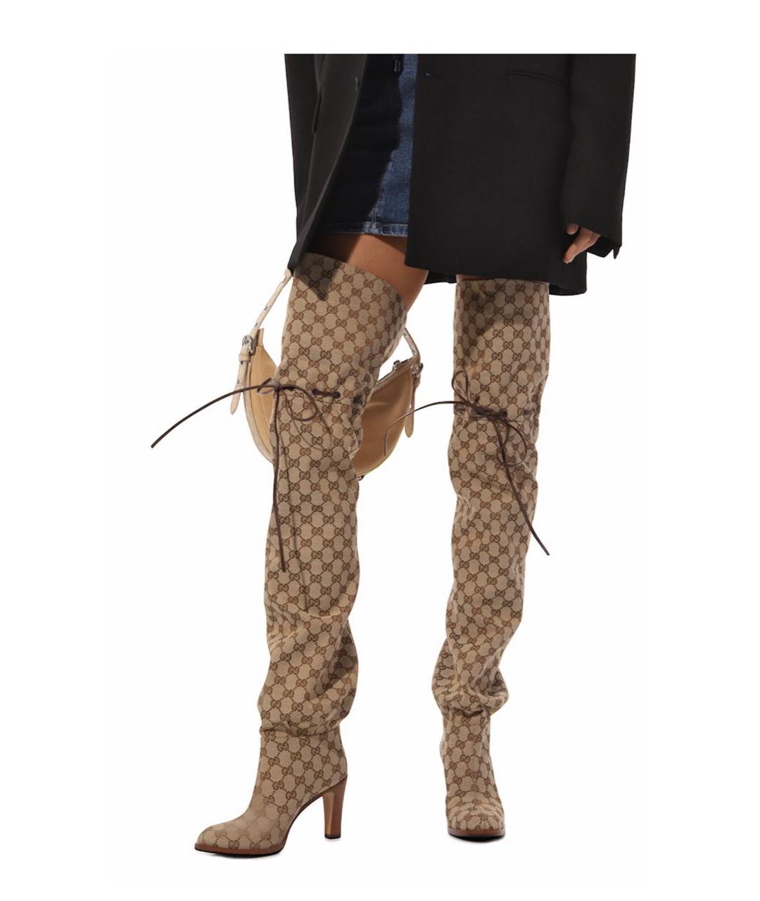 GUCCI Бежевые текстильные ботфорты, фото 5
