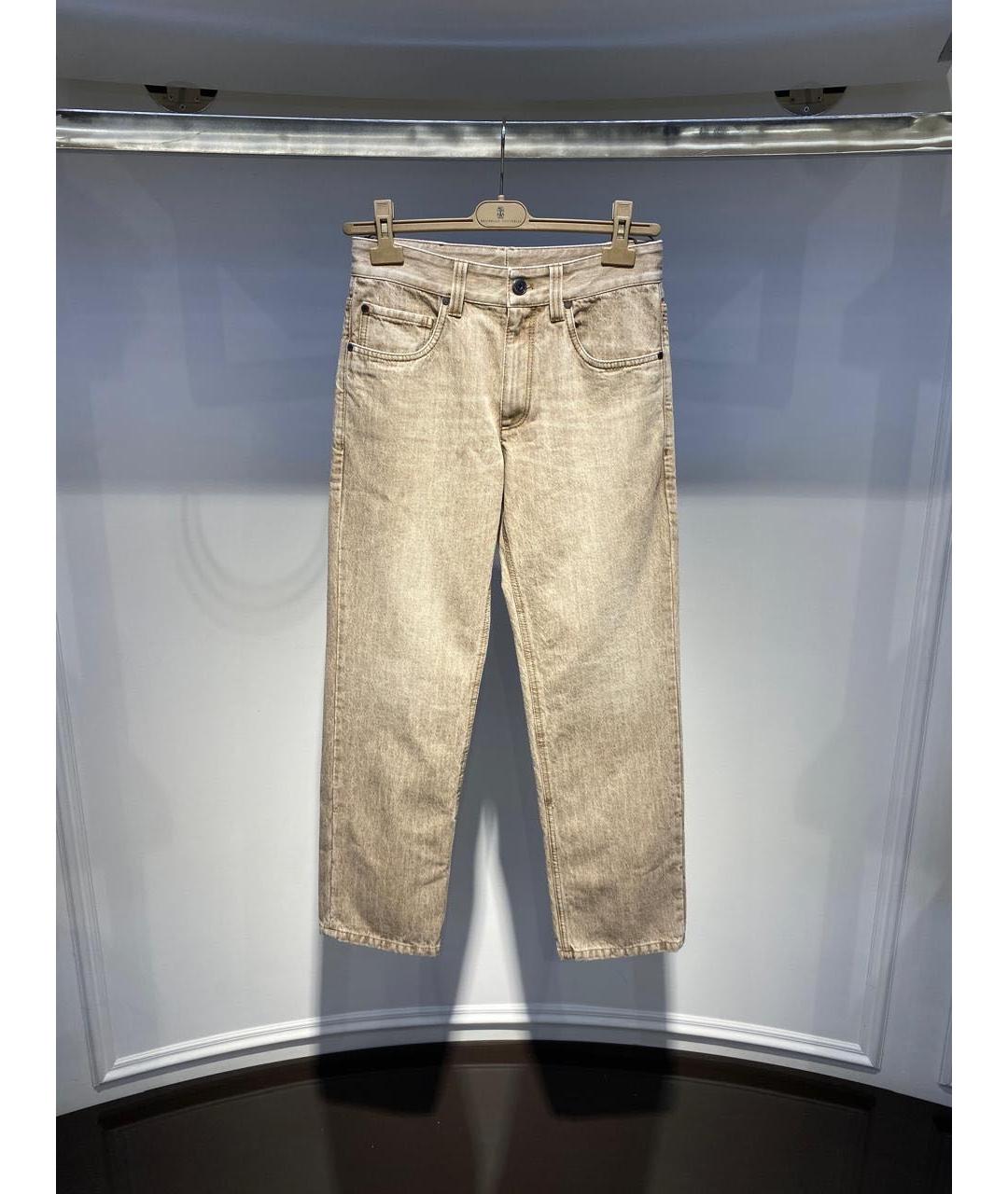 BRUNELLO CUCINELLI Бежевые хлопковые прямые джинсы, фото 2