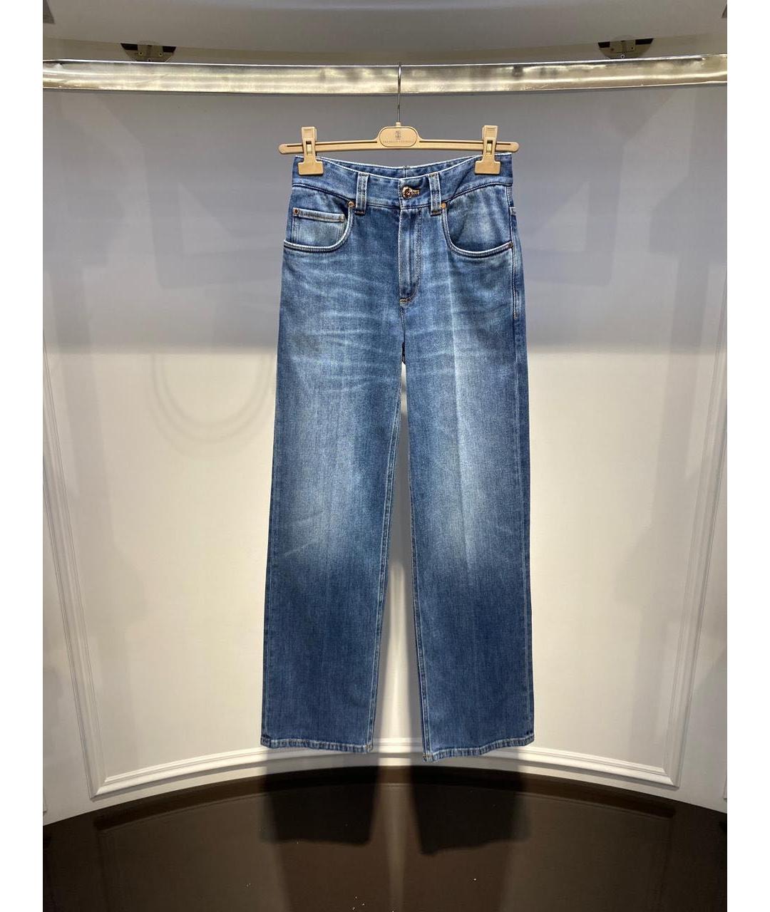 BRUNELLO CUCINELLI Синие хлопковые прямые джинсы, фото 2