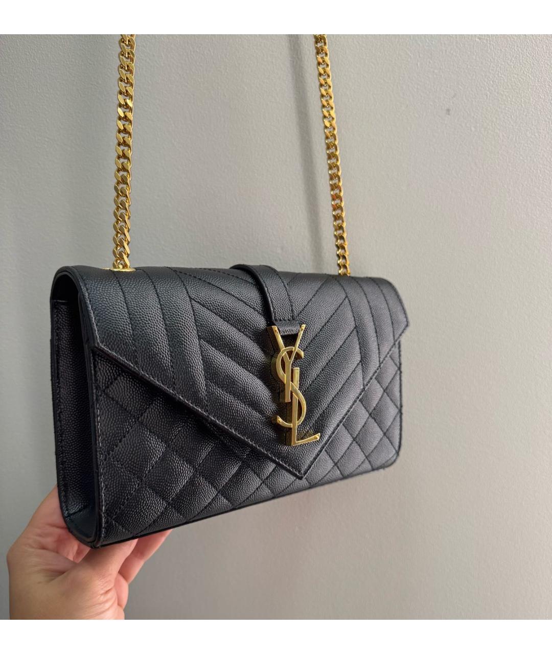 SAINT LAURENT Черная кожаная сумка через плечо, фото 2