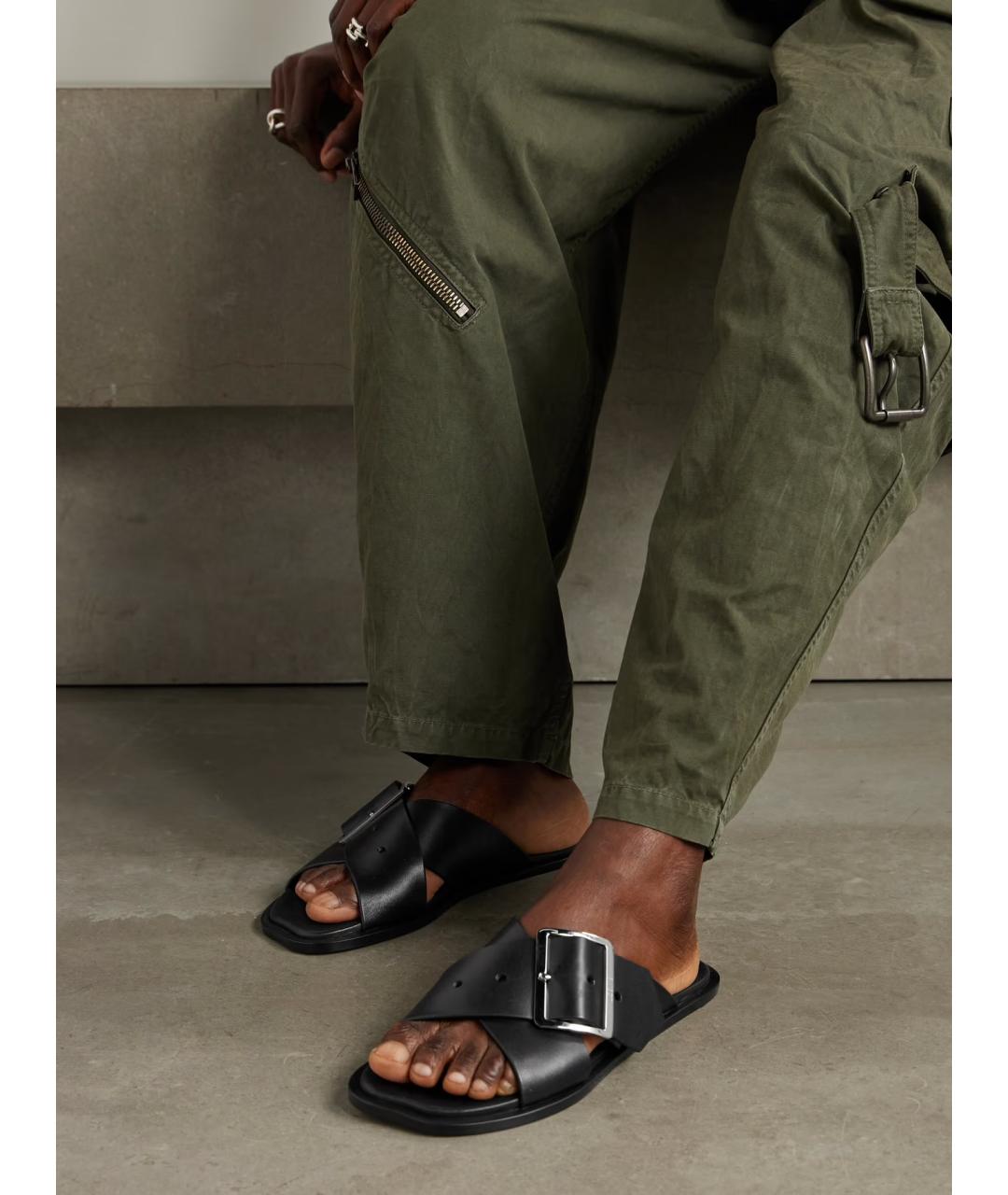 LOEWE Черные кожаные шлепанцы, фото 2