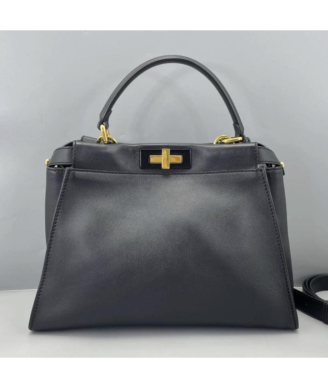 FENDI Черная кожаная сумка с короткими ручками, фото 2