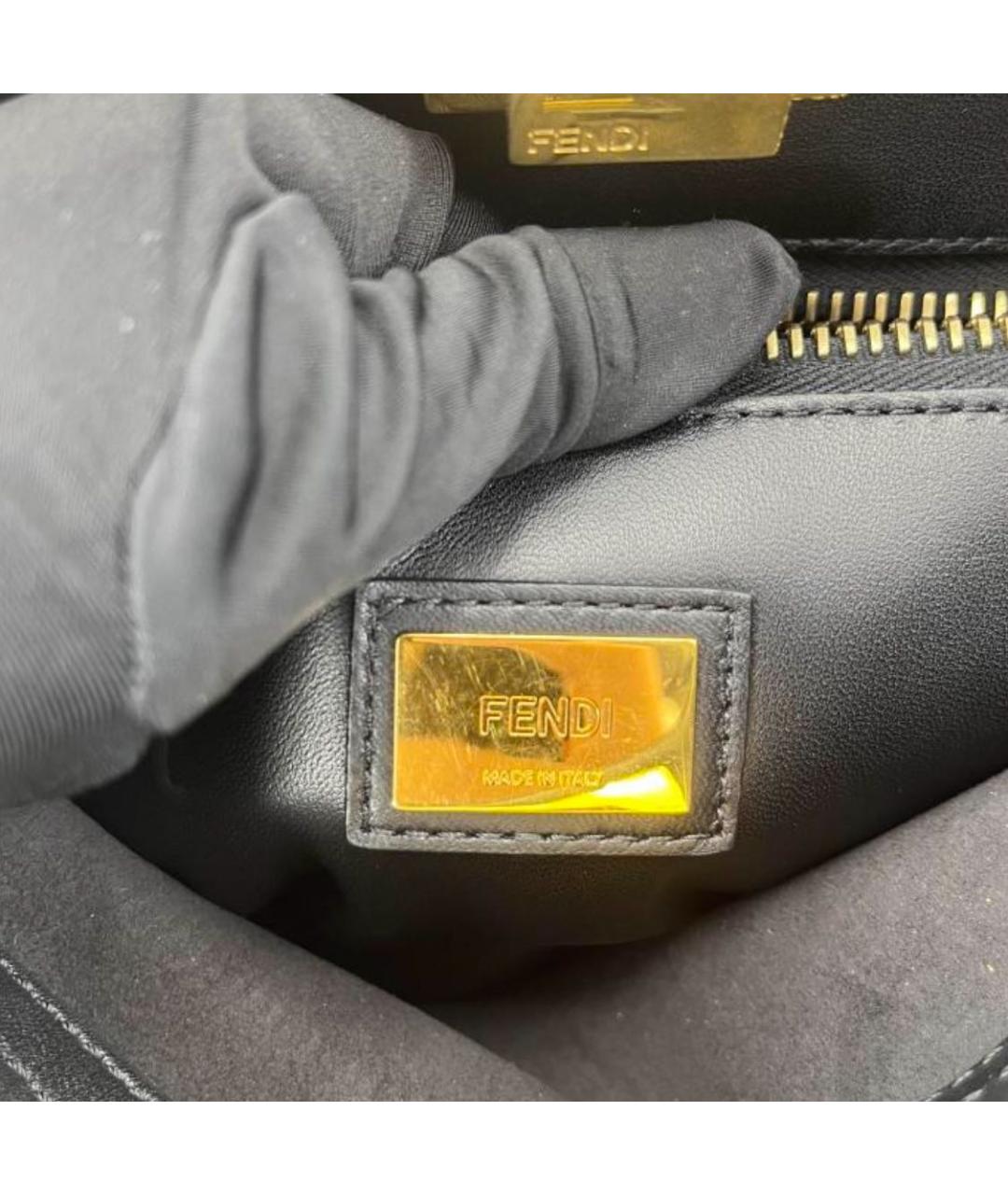 FENDI Черная кожаная сумка с короткими ручками, фото 5