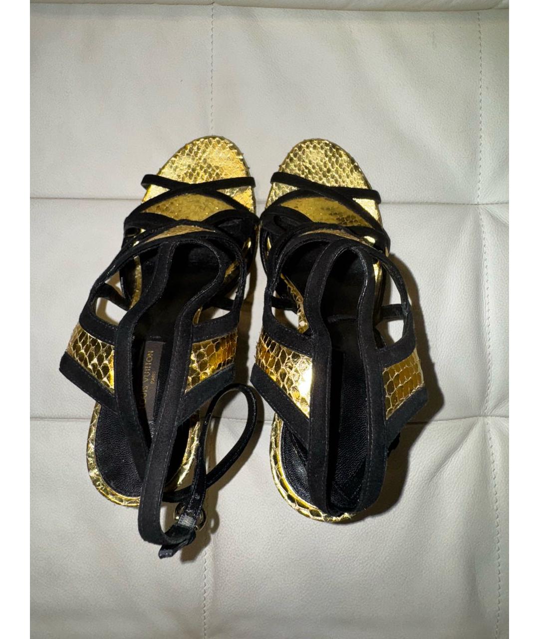 LOUIS VUITTON Золотые кожаные босоножки, фото 3