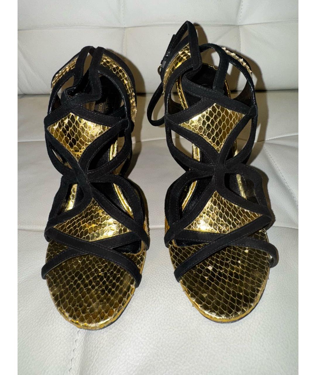 LOUIS VUITTON Золотые кожаные босоножки, фото 2