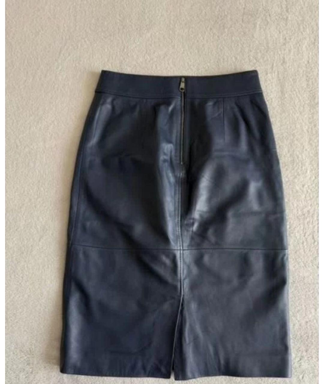 HUGO BOSS Темно-синяя кожаная юбка миди, фото 2
