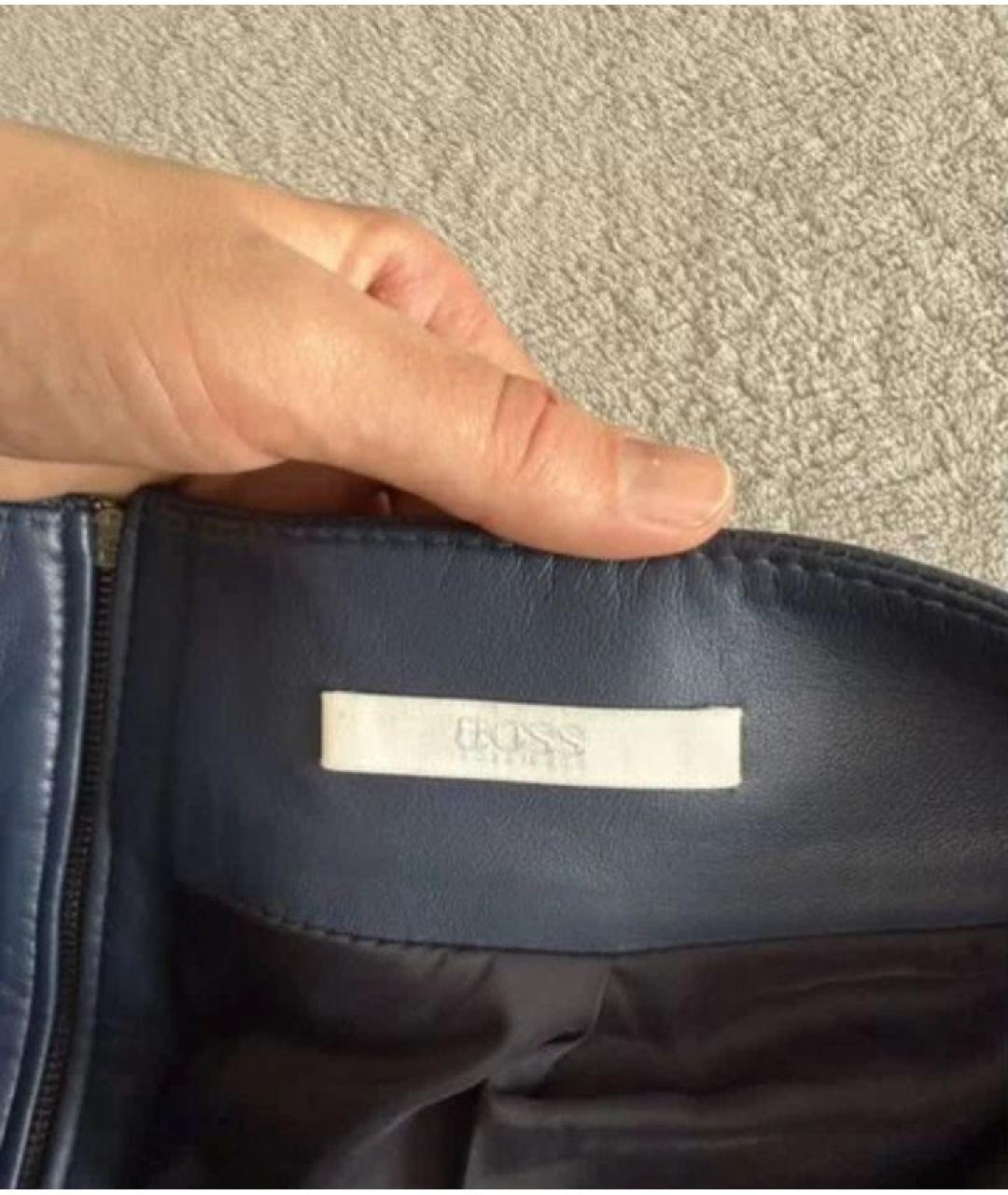 HUGO BOSS Темно-синяя кожаная юбка миди, фото 3