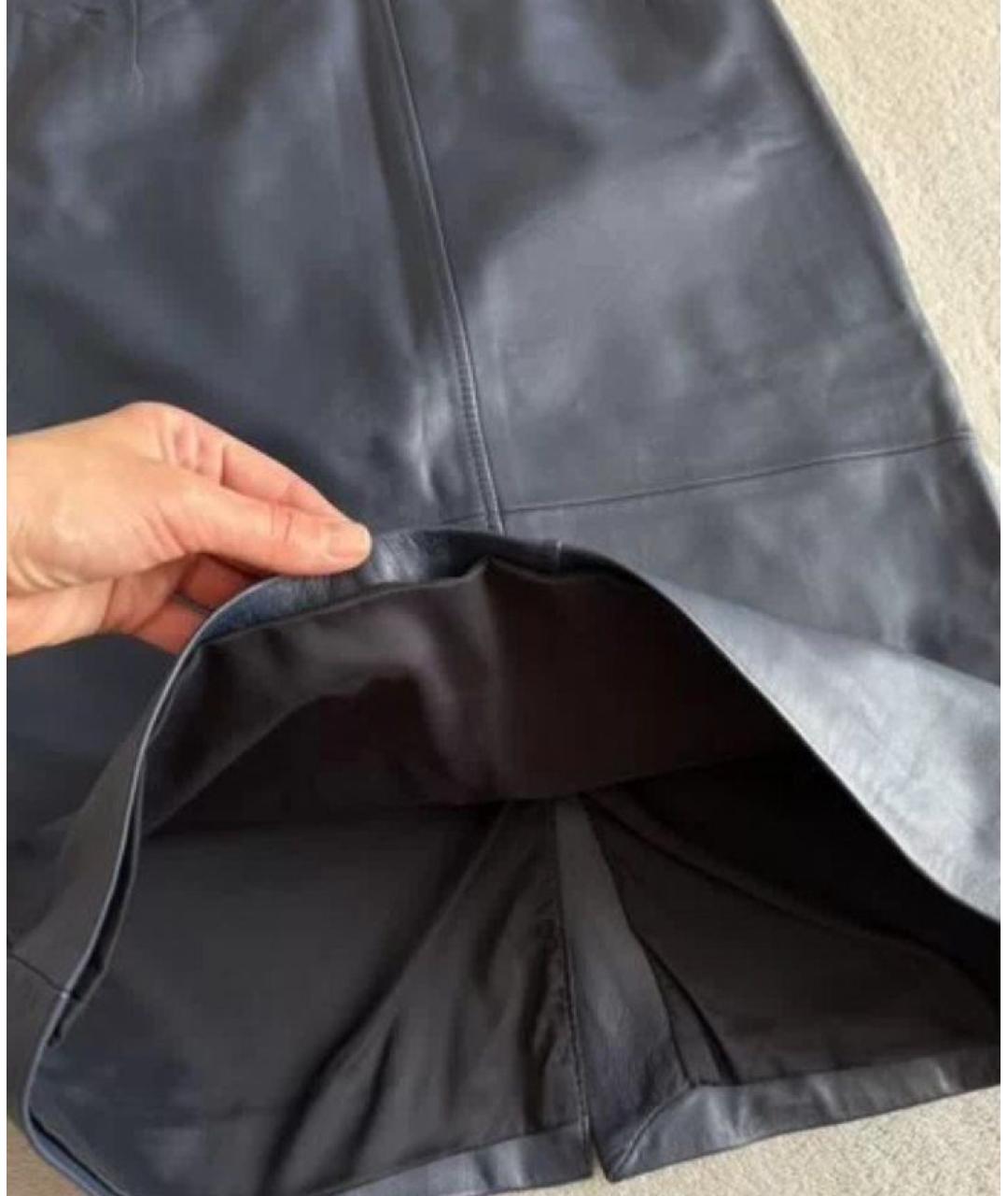 HUGO BOSS Темно-синяя кожаная юбка миди, фото 4