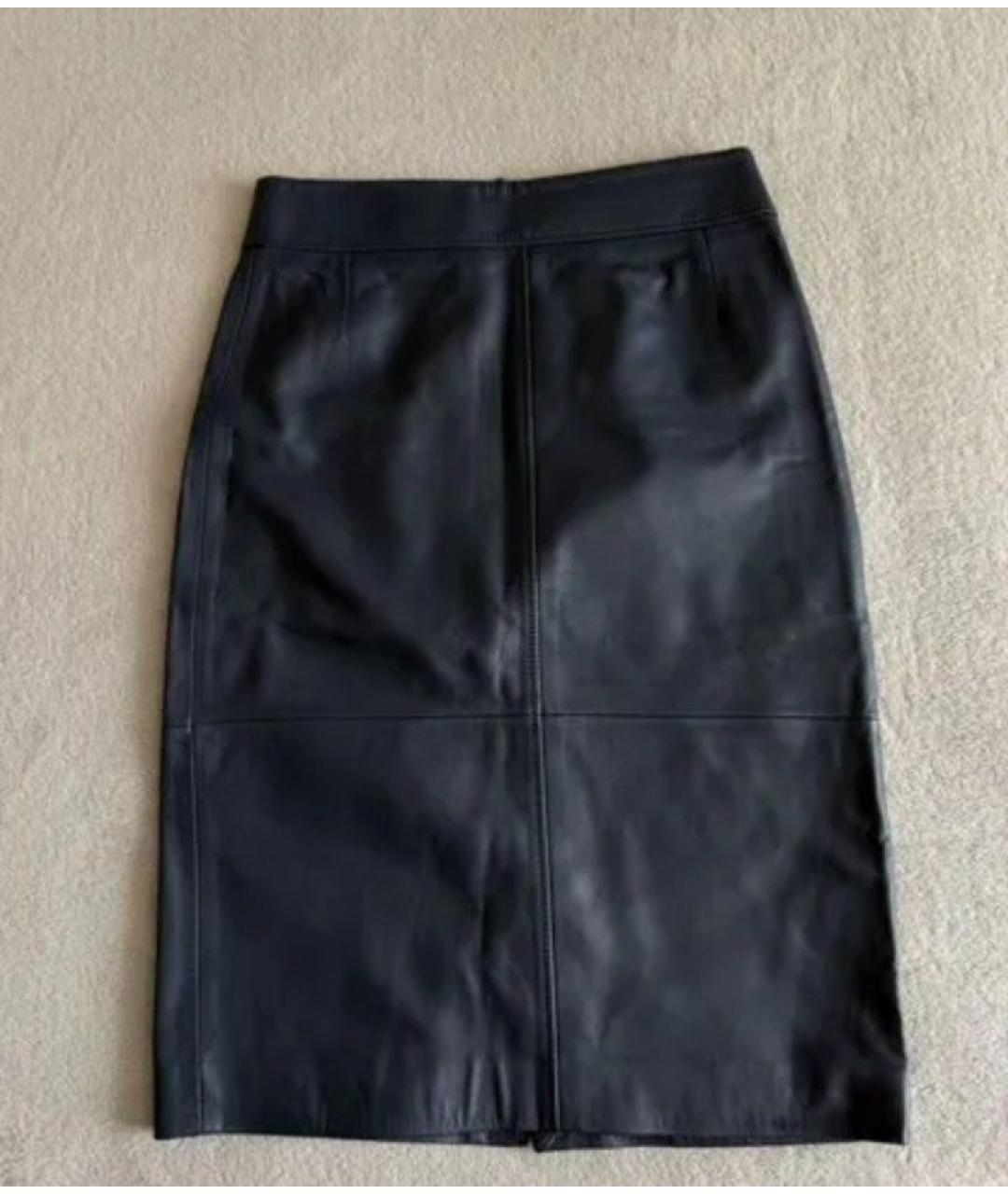 HUGO BOSS Темно-синяя кожаная юбка миди, фото 7