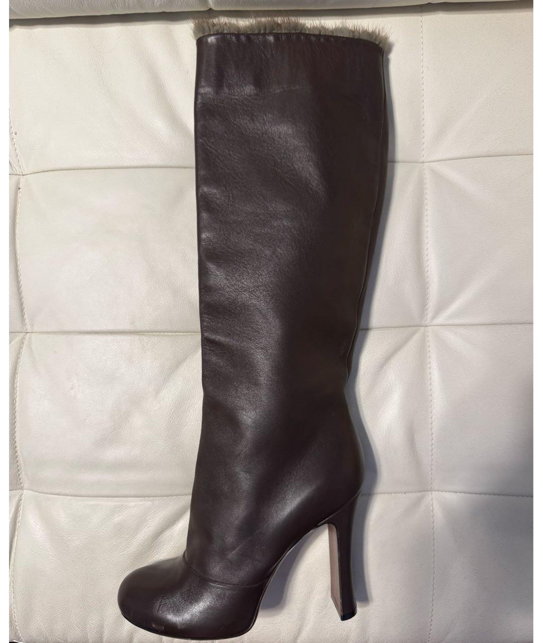 LOUIS VUITTON Коричневые кожаные сапоги, фото 9