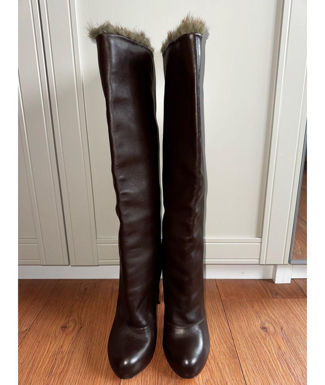 LOUIS VUITTON Коричневые кожаные сапоги, фото 2