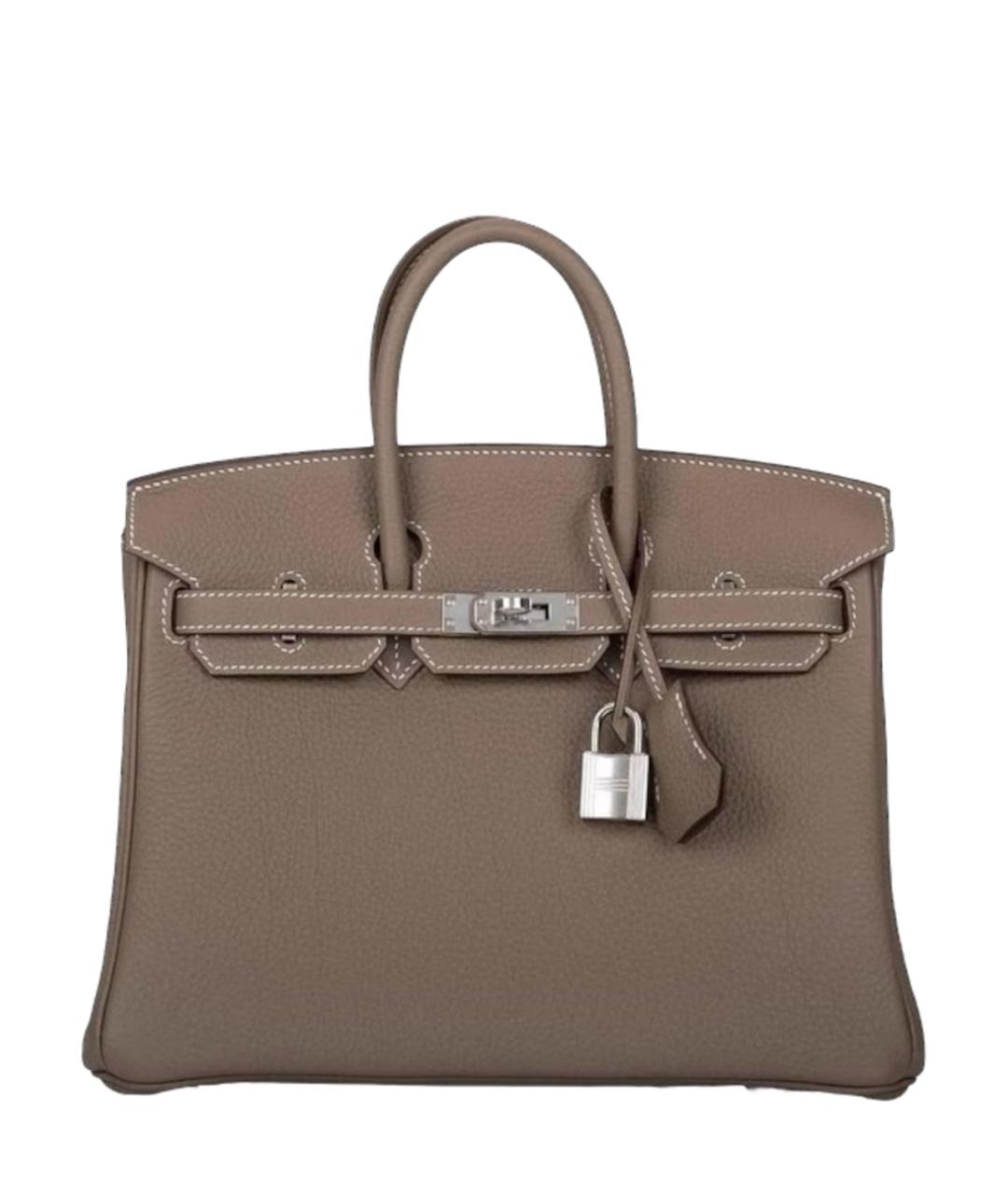 HERMES Коричневая кожаная сумка с короткими ручками, фото 6