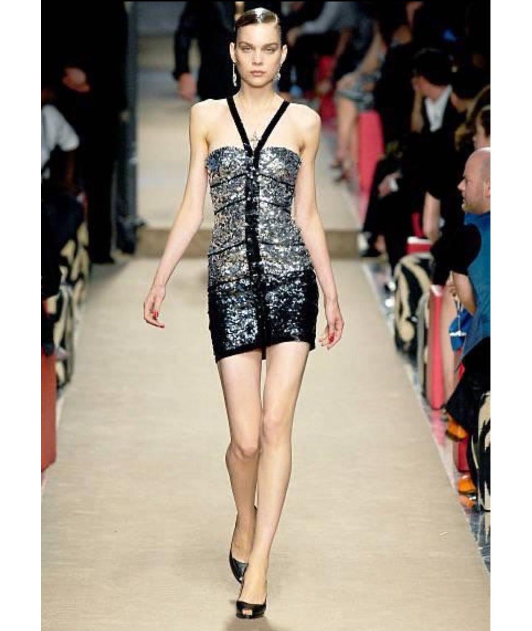 ROBERTO CAVALLI Серебряное шелковое коктейльное платье, фото 7