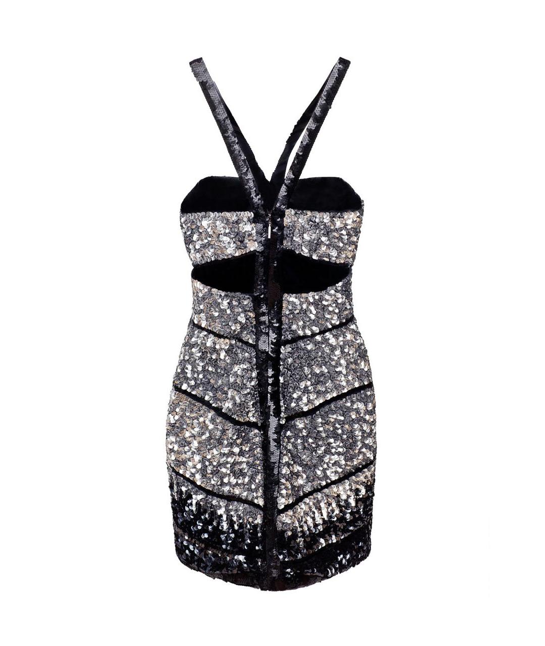 ROBERTO CAVALLI Серебряное шелковое коктейльное платье, фото 2