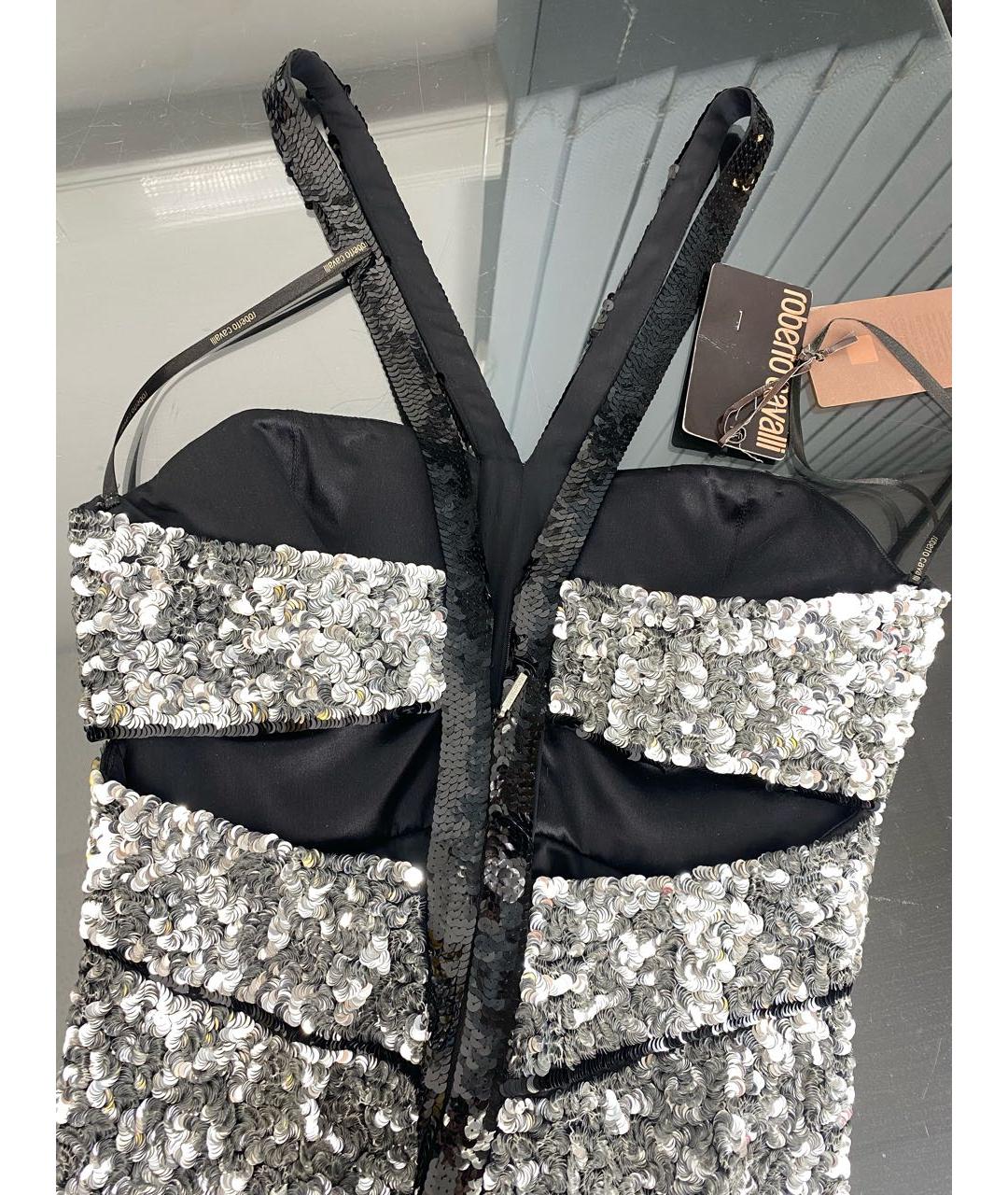 ROBERTO CAVALLI Серебряное шелковое коктейльное платье, фото 3