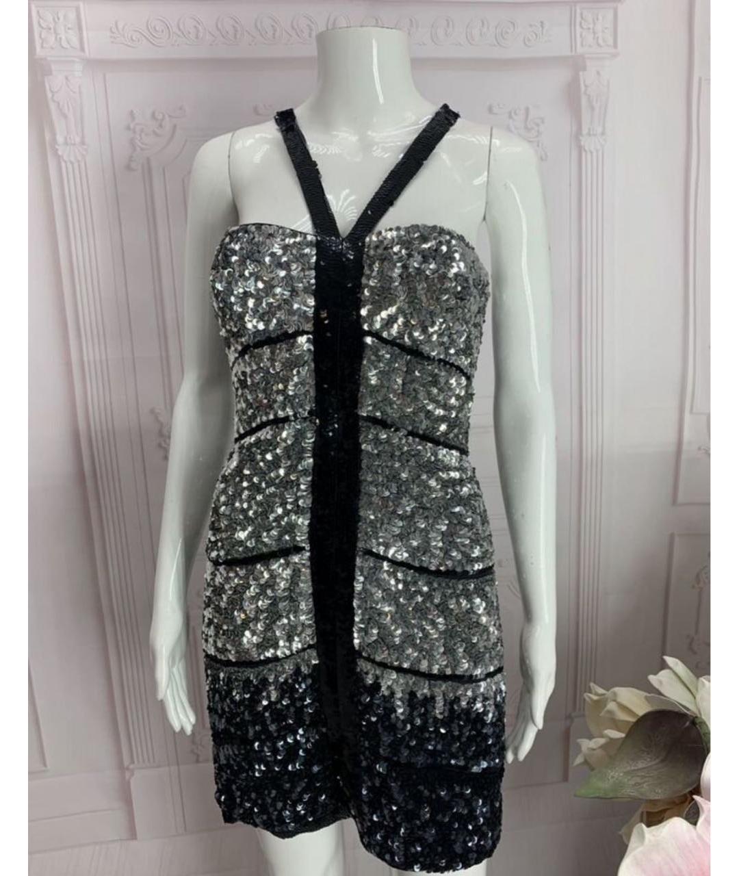 ROBERTO CAVALLI Серебряное шелковое коктейльное платье, фото 5