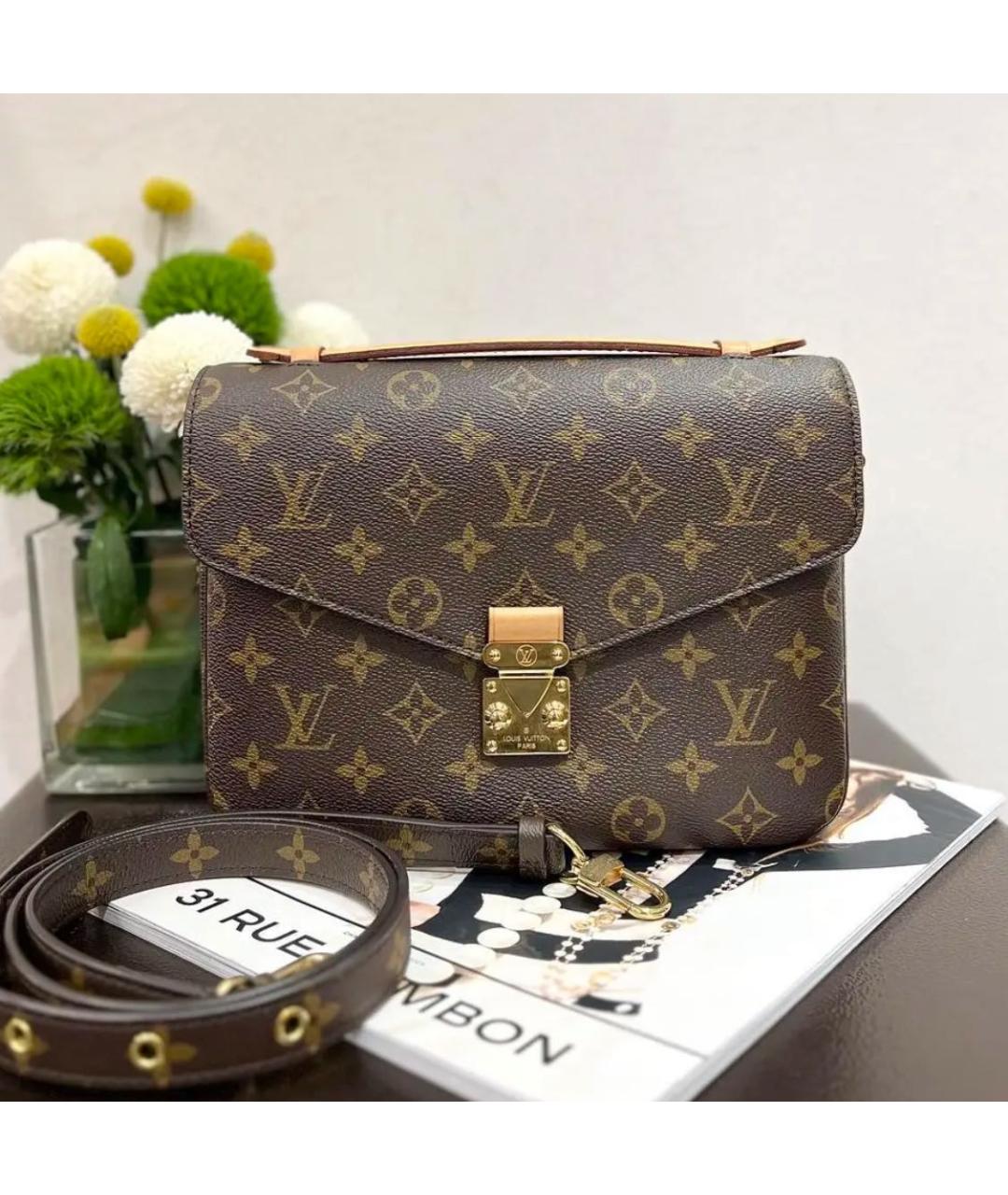 LOUIS VUITTON Коричневая кожаная сумка через плечо, фото 9