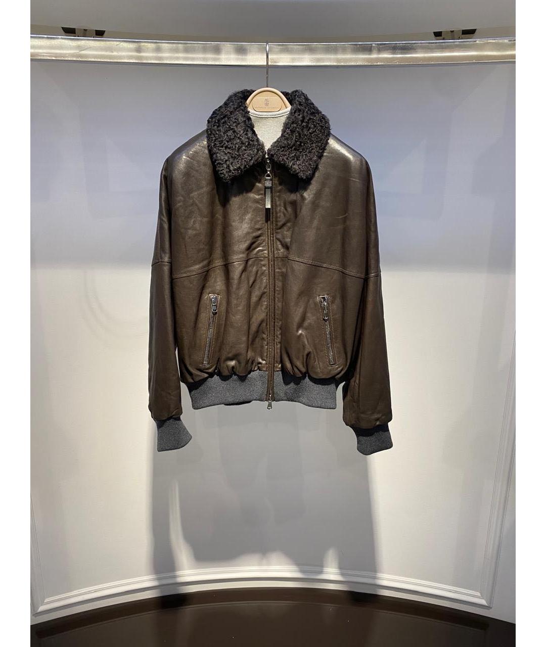 BRUNELLO CUCINELLI Коричневая кожаная куртка, фото 2