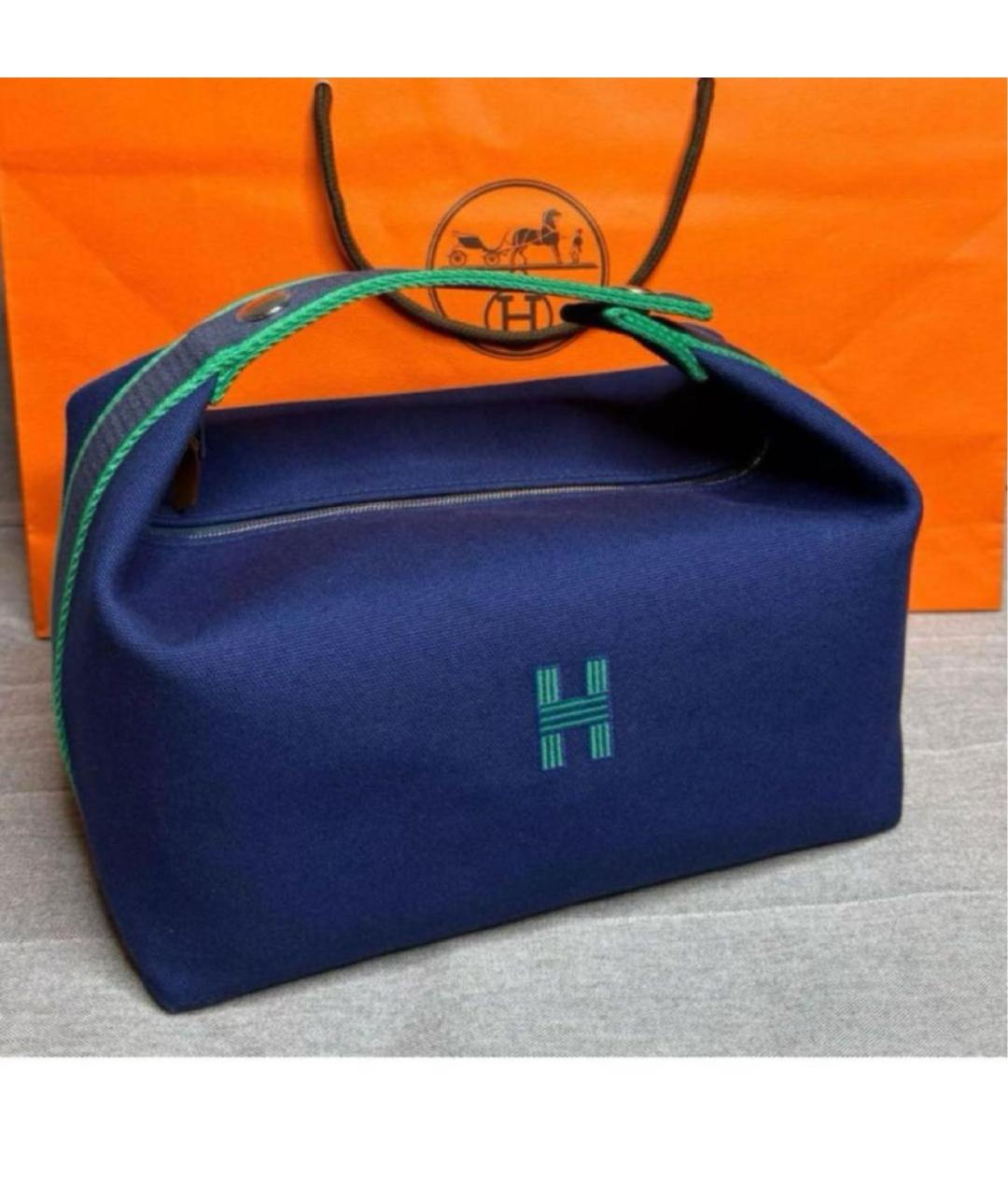 HERMES Темно-синяя хлопковая косметичка, фото 2