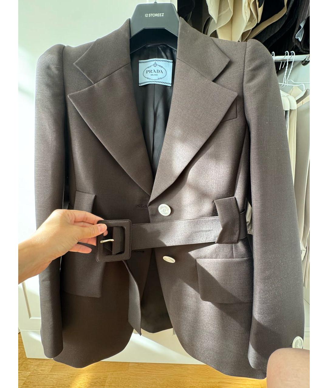 PRADA Коричневый шерстяной жакет/пиджак, фото 3