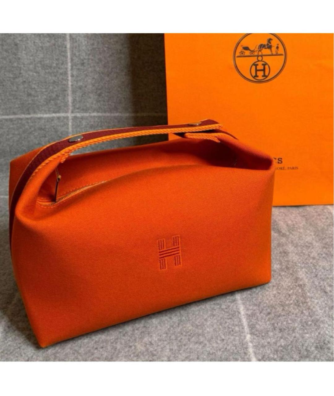 HERMES Оранжевая хлопковая косметичка, фото 2
